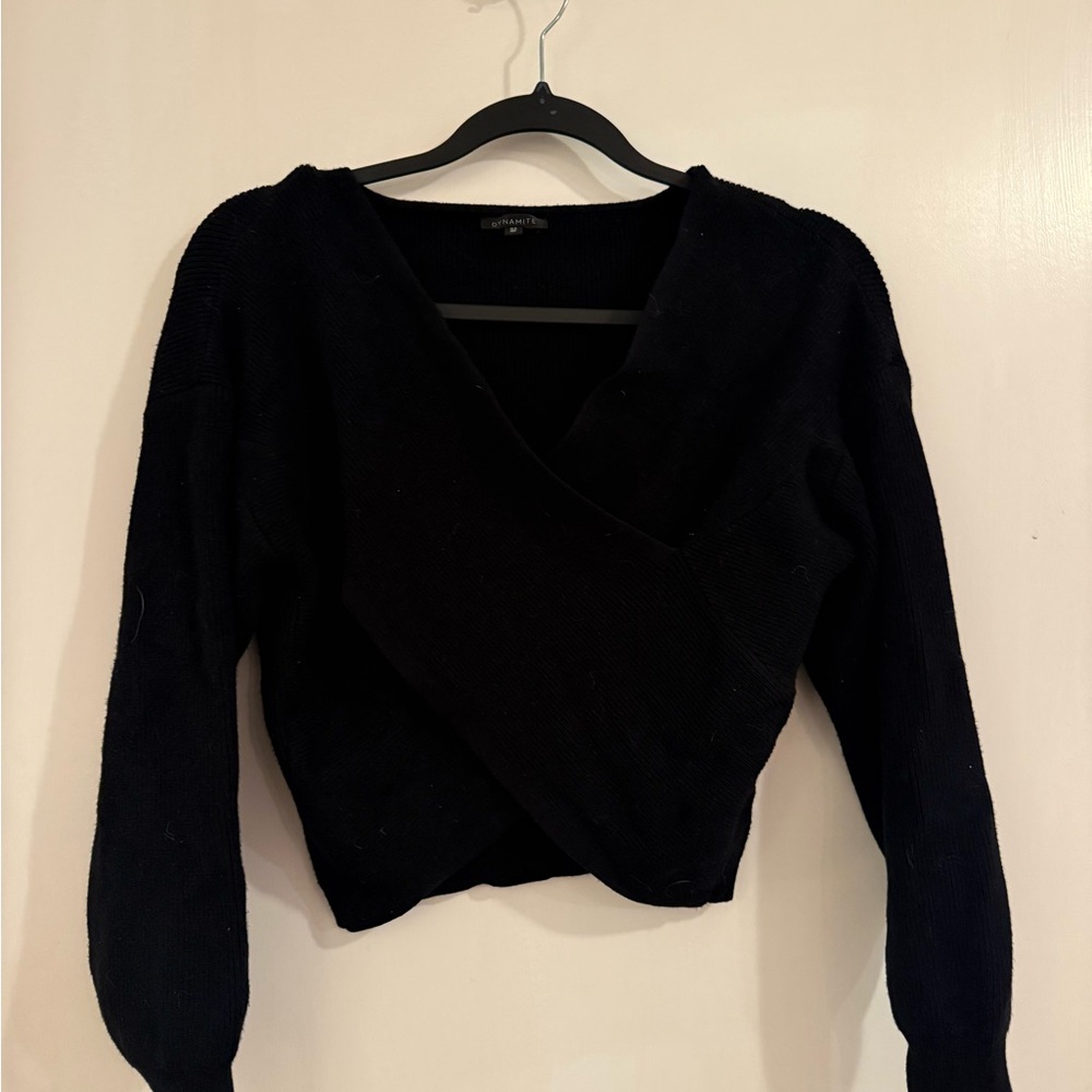 Dynamite Black Wrap Sweater